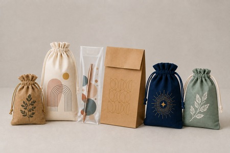 Personalised gift bags in jute, cotton, kraft paper and PVC