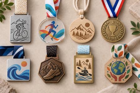 Personalised medals in varied shapes, made of wood, metal and acrylic