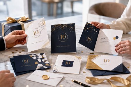 Custom greeting cards for a company tenth anniversary