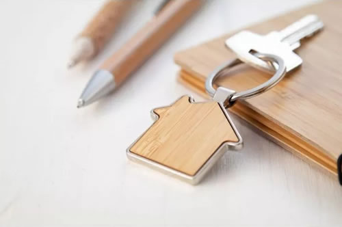 wooden house keyring